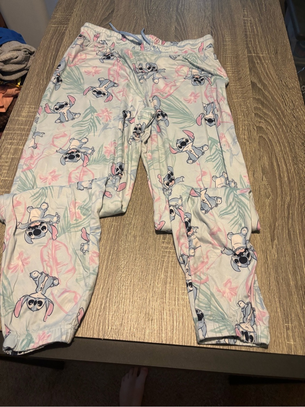 Disney Light Blue Stitch Pattern Lounge Pants with Pink Accents